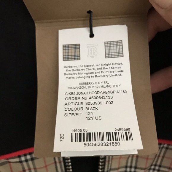 ❌SOLD❌ NWT Authentic BURBERRY Boy's Check Panel Zip Up Hoodie size 12 - Picture 8 of 8
